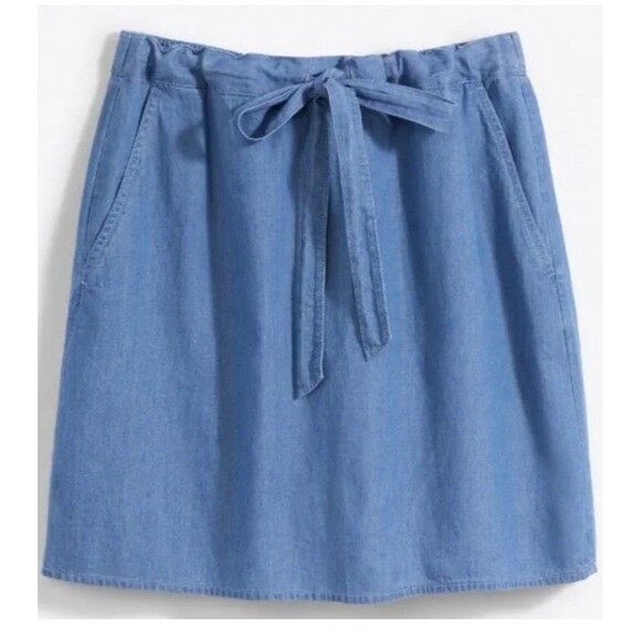Draper James Tie Waist Mini Skirt Womens Size Large Chambray Blue 100% Cotton - Picture 7 of 7